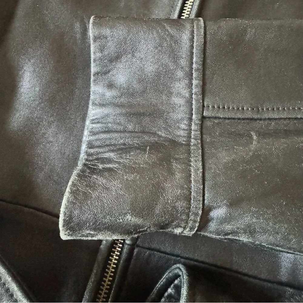 Valerie Stevens Leather Black Jacket Coat Full Zip Belted Soft Lined